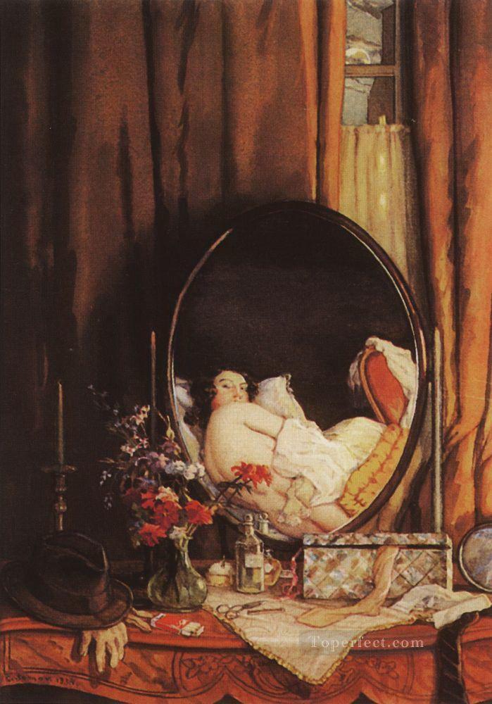 intimate reflection in mirror on dressing table Konstantin Somov Oil Paintings